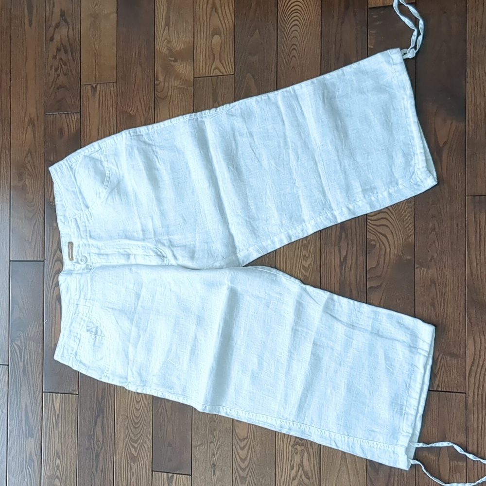 Loose white linen capris